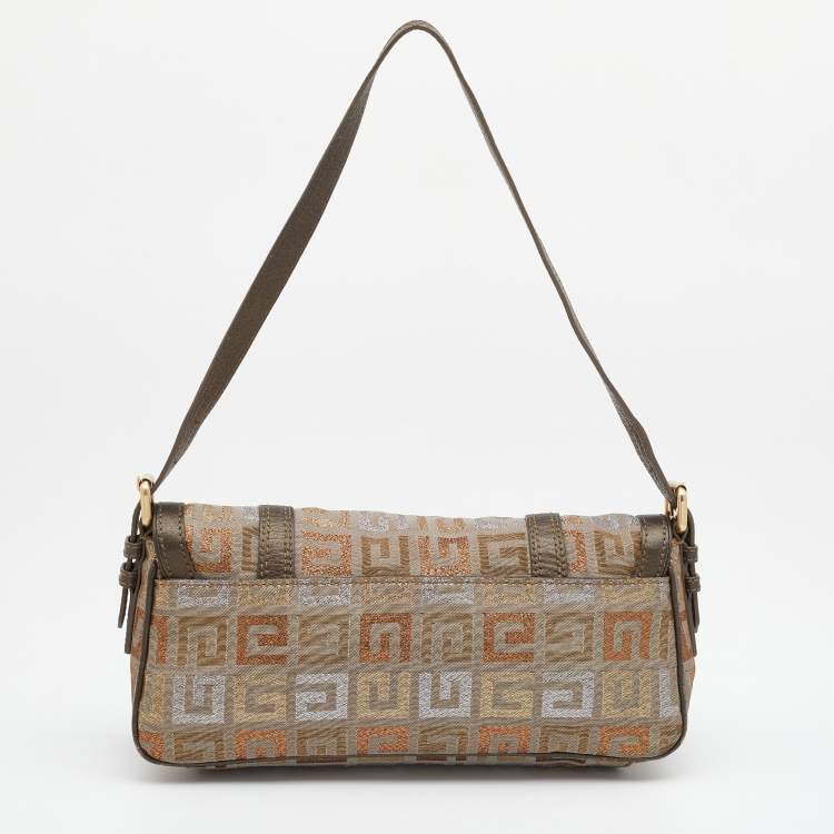 Pre Owned Givenchy Metallic/Multicolor Monogram Canvas and Leather Baguette Bag
