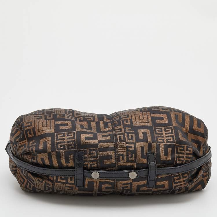 Pre Owned Givenchy Black/Gold Monogram Canvas And Leather Hobo