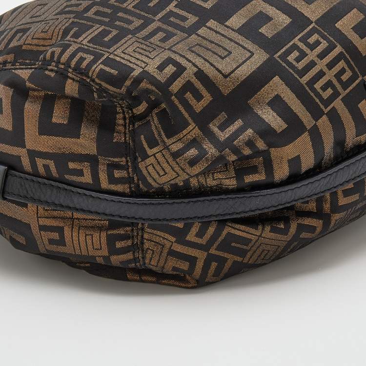 Pre Owned Givenchy Black/Gold Monogram Canvas And Leather Hobo