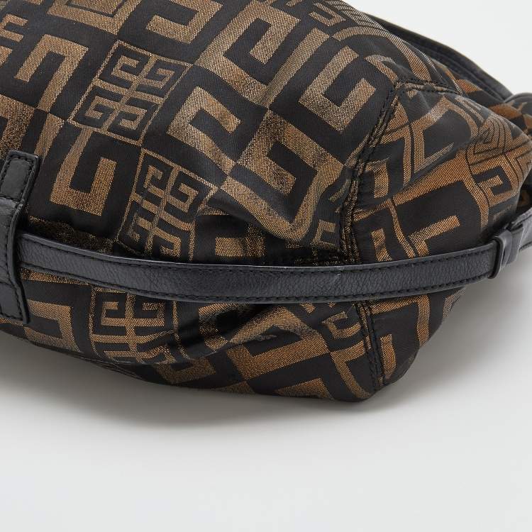 Pre Owned Givenchy Black/Gold Monogram Canvas And Leather Hobo