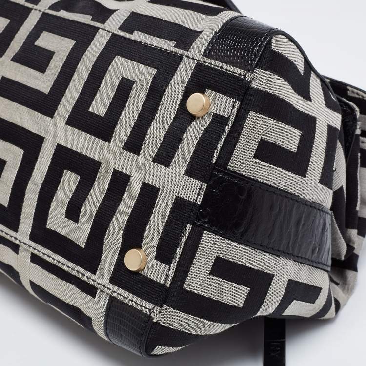 Pre Owned Givenchy Black Monogram Canvas and Embossed Leather Buckle Flap Top Handle Bag