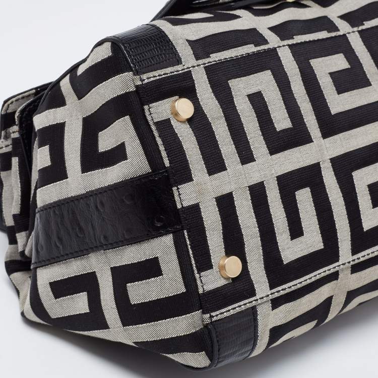 Pre Owned Givenchy Black Monogram Canvas and Embossed Leather Buckle Flap Top Handle Bag