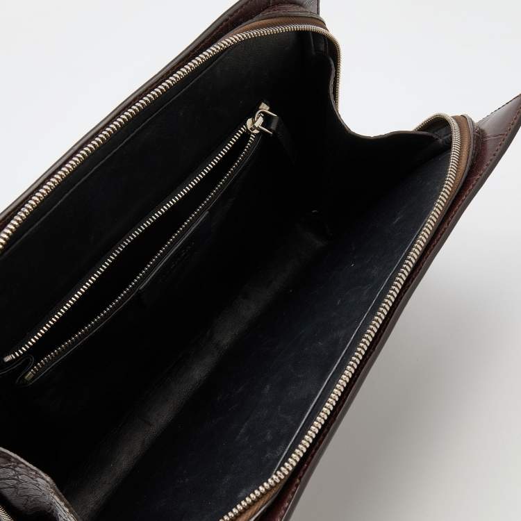 Pre Owned Givenchy Brown Crocodile Embossed Leather Book Clutch
