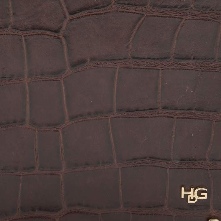 Pre Owned Givenchy Brown Crocodile Embossed Leather Book Clutch