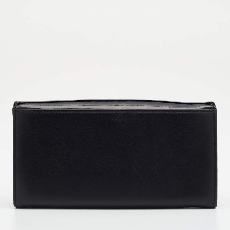 Pre Owned Givenchy Black Patent and Leather Flap Continental Wallet