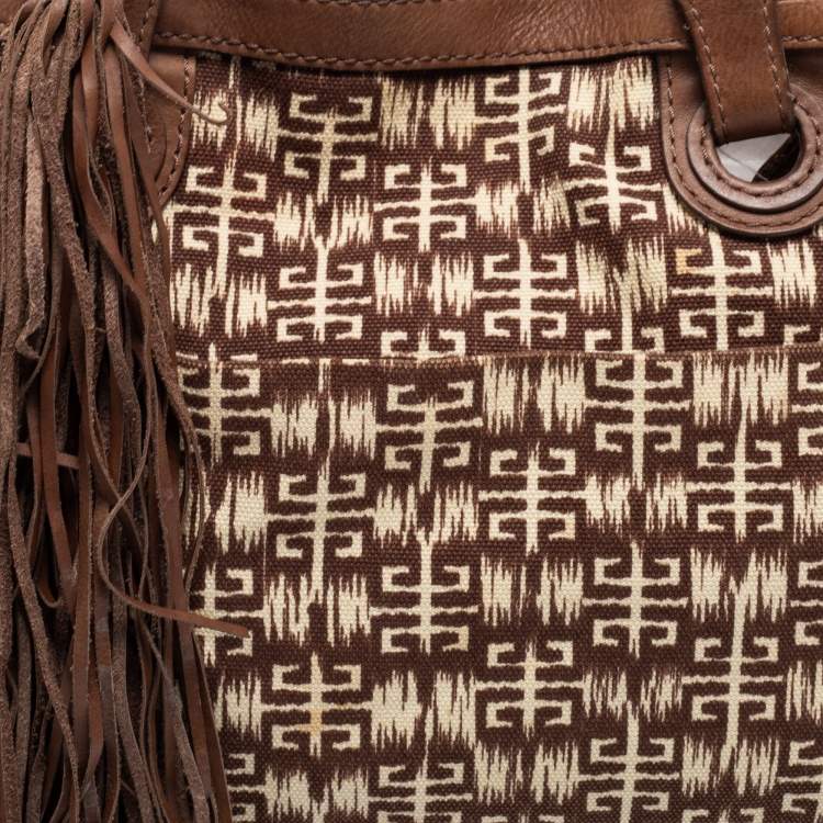 Pre Owned Givenchy Brown Monogram Canvas and Leather Tassel Shoulder Bag