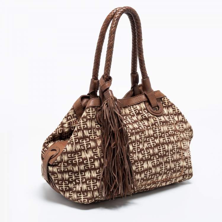 Pre Owned Givenchy Brown Monogram Canvas and Leather Tassel Shoulder Bag