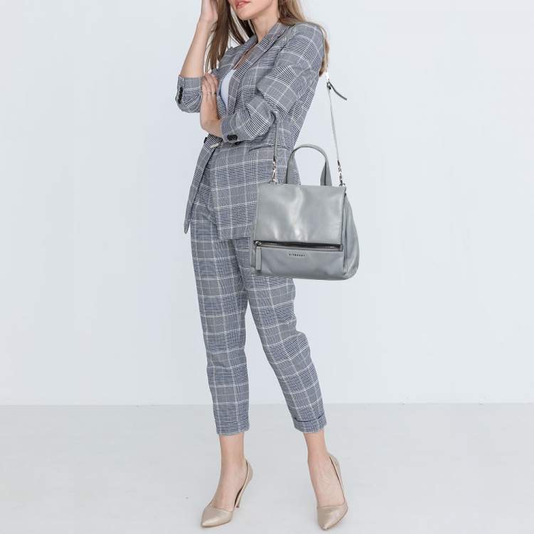 Pre Owned Givenchy Grey Leather Medium Pandora Flap Shoulder Bag