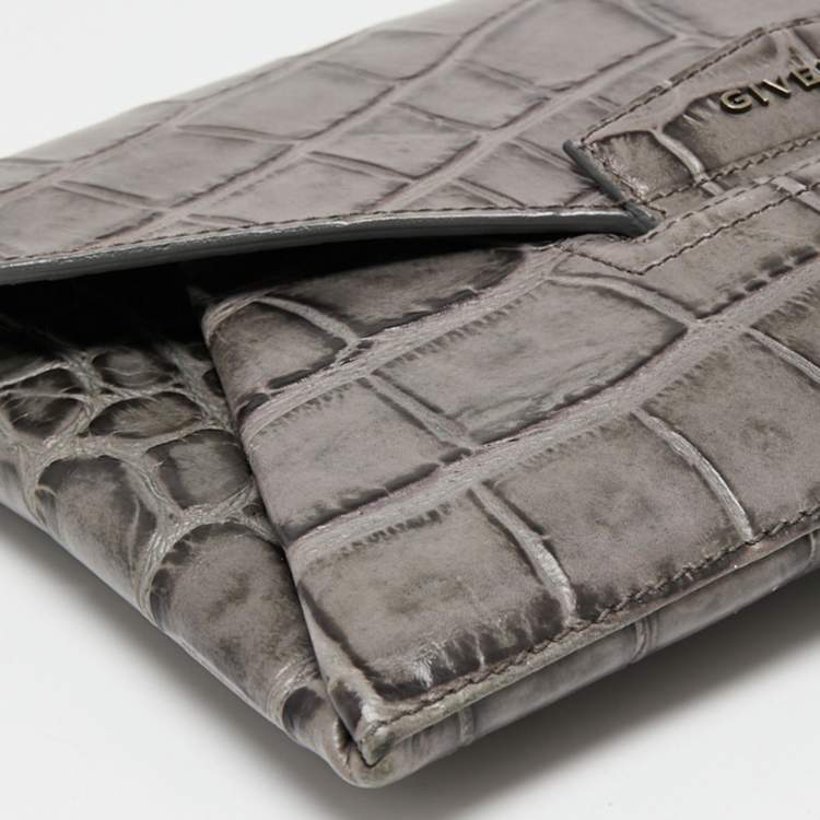 Pre Owned Givenchy Grey Croc Embossed Leather Antigona Envelope Clutch