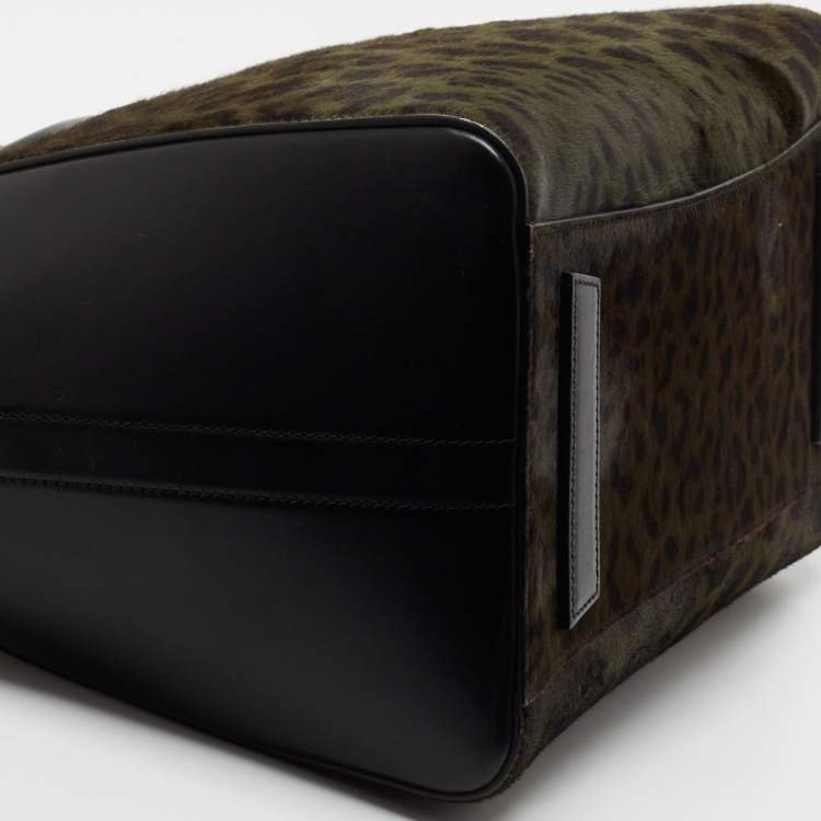 مملوكة مسبقًا Givenchy Black/Green Leopard Print Calf Hair And Leather Medium Antigona Satchel