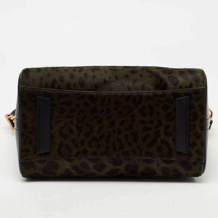 مملوكة مسبقًا Givenchy Black/Green Leopard Print Calf Hair And Leather Medium Antigona Satchel