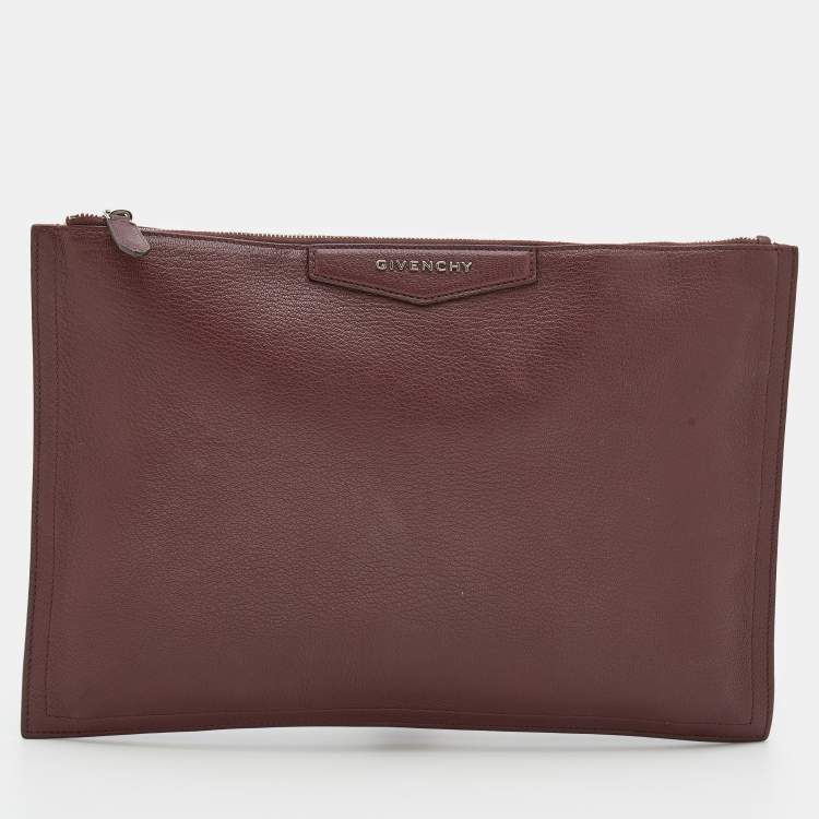 Pre Owned Givenchy Burgundy Leather Medium Antigona Pouch Wallet
