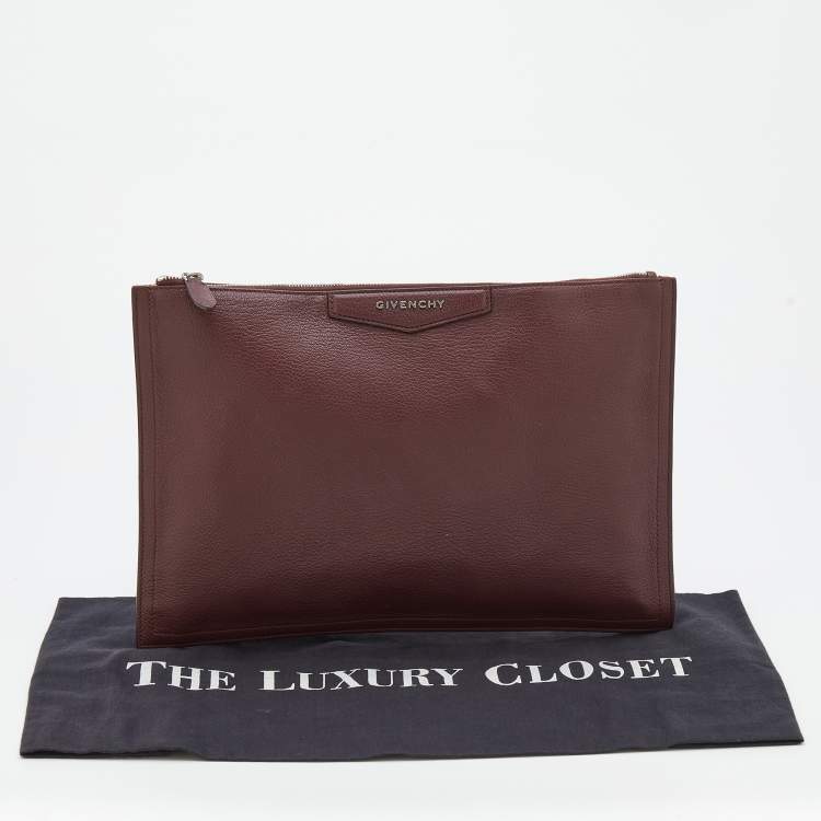 Pre Owned Givenchy Burgundy Leather Medium Antigona Pouch Wallet