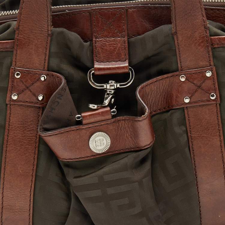 Pre Owned Givenchy Brown/Olive Green Monogram Nylon and Leather Shoulder Bag
