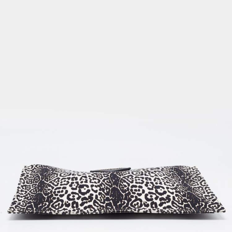 Pre Owned Givenchy Black/White Leopard Print Canvas Clutch