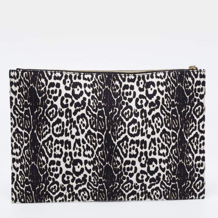 Pre Owned Givenchy Black/White Leopard Print Canvas Clutch
