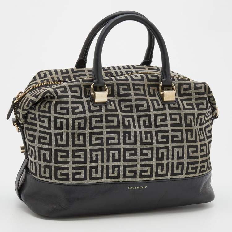 Pre Owned Givenchy Black/Grey Signature Canvas and Leather Satchel