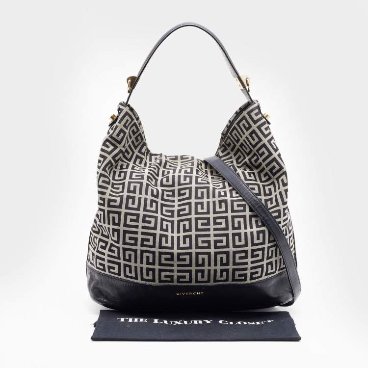 Pre Owned Givenchy Black/Grey Signature Canvas and Leather Hobo