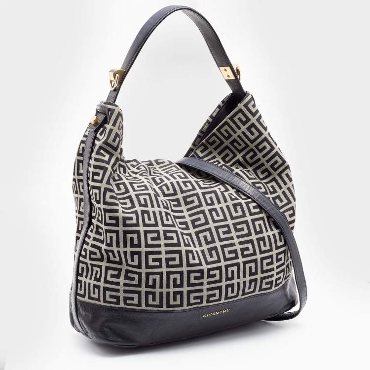 Pre Owned Givenchy Black/Grey Signature Canvas and Leather Hobo