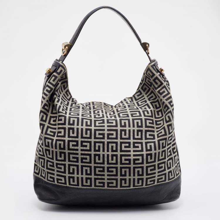Pre Owned Givenchy Black/Grey Signature Canvas and Leather Hobo
