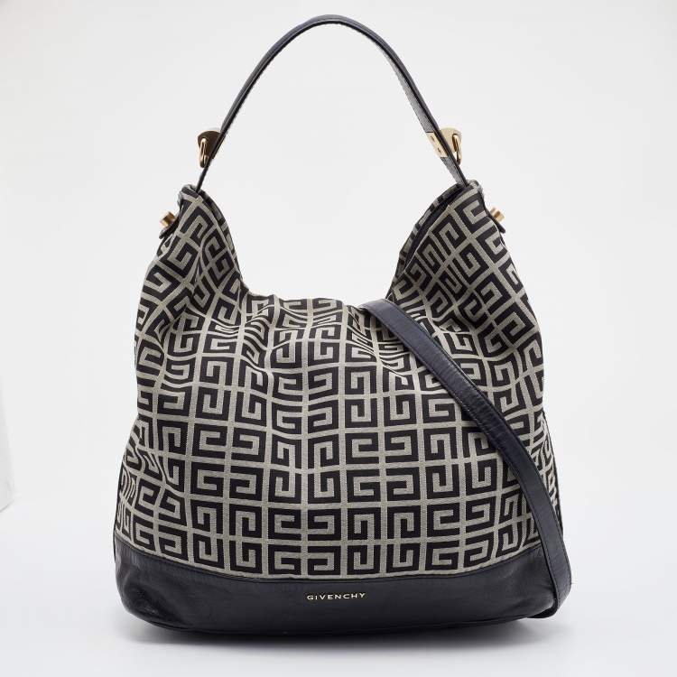 Pre Owned Givenchy Black/Grey Signature Canvas and Leather Hobo