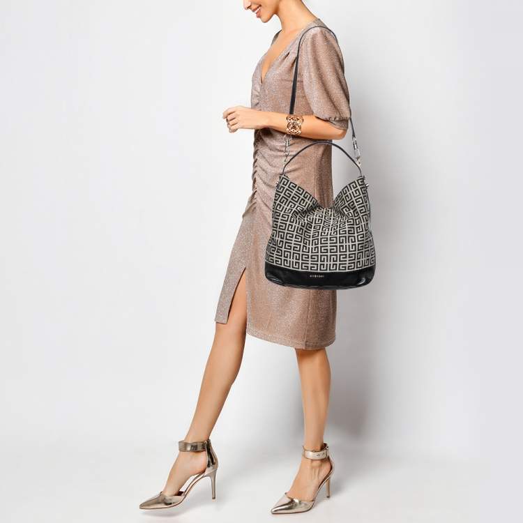 Pre Owned Givenchy Black/Grey Signature Canvas and Leather Hobo