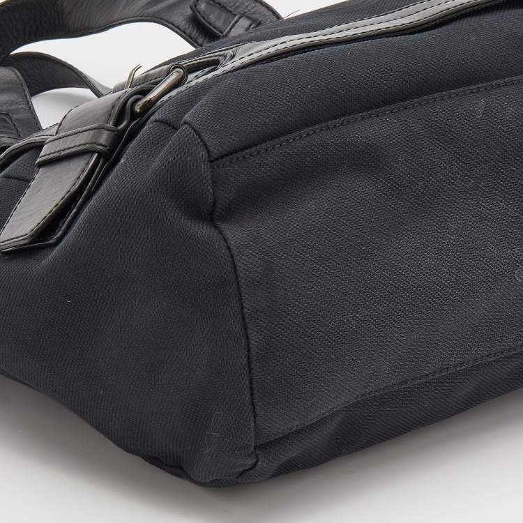 Pre Owned Givenchy Black Canvas and Leather Buckle Detail Tote