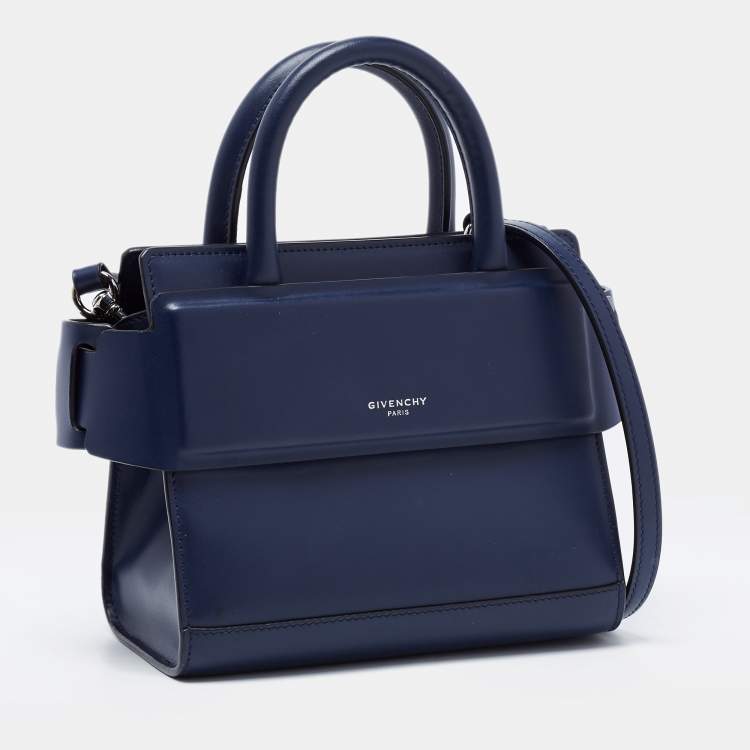Pre Owned Givenchy Navy Blue Leather Nano Horizon Satchel