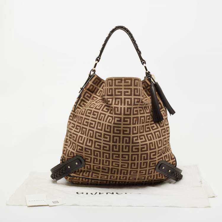 Pre Owned Givenchy Beige/Brown Signature Canvas and Leather Hobo