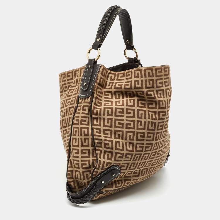 Pre Owned Givenchy Beige/Brown Signature Canvas and Leather Hobo