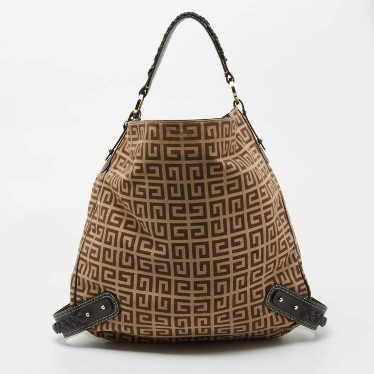 Pre Owned Givenchy Beige/Brown Signature Canvas and Leather Hobo