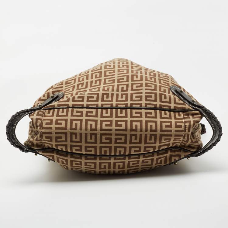 Pre Owned Givenchy Beige/Brown Signature Canvas and Leather Hobo