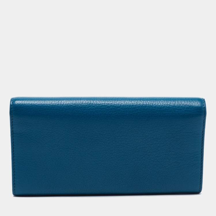 Pre Owned Givenchy Teal Leather Pandora Flap Continental Wallet