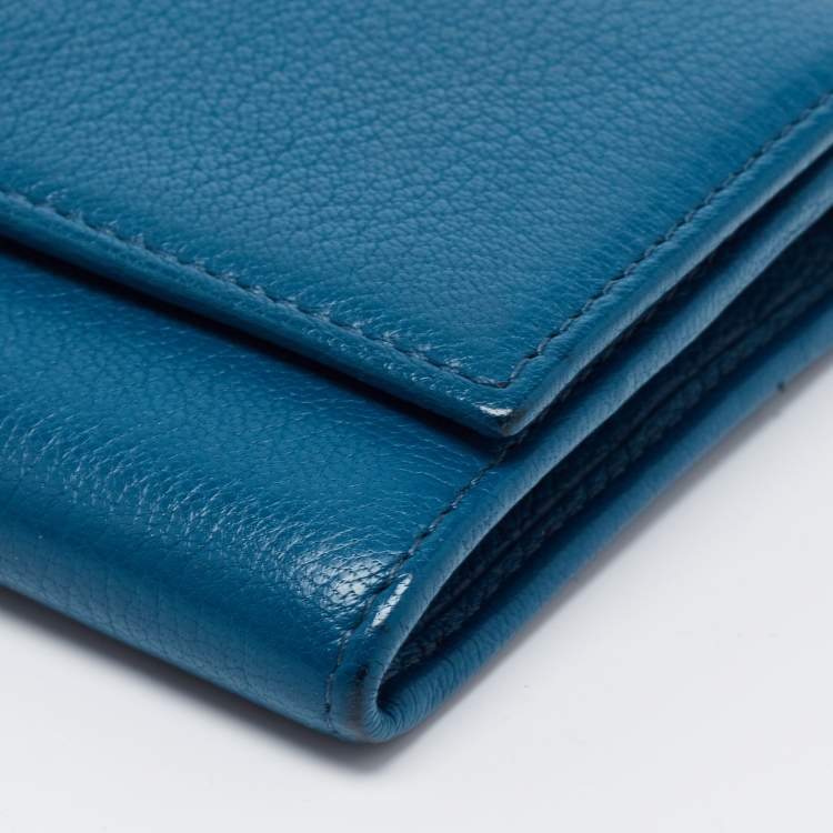 Pre Owned Givenchy Teal Leather Pandora Flap Continental Wallet