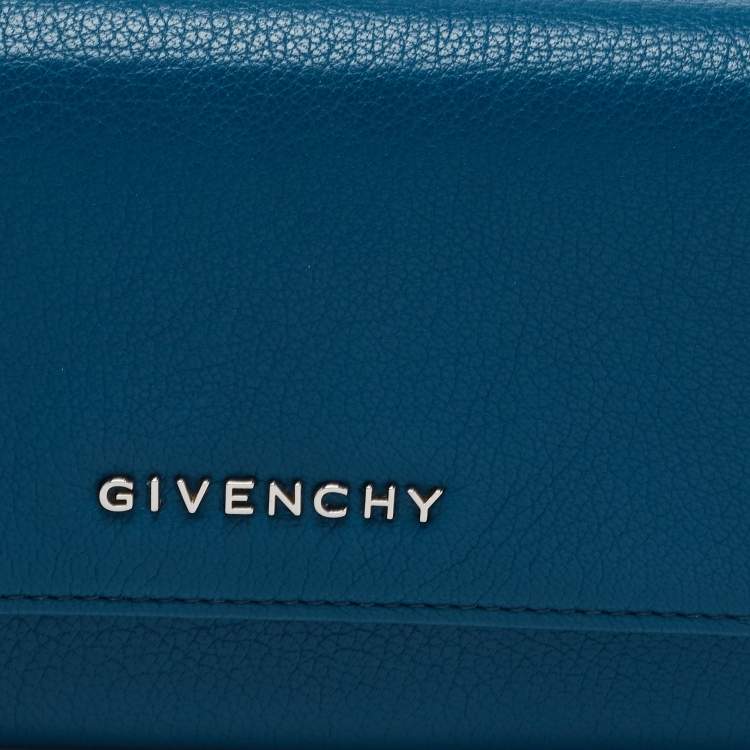 Pre Owned Givenchy Teal Leather Pandora Flap Continental Wallet