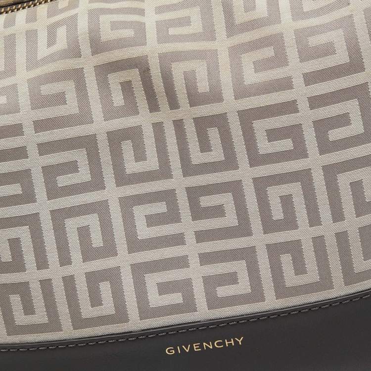 Pre Owned   Givenchy White/Grey Signature Canvas and Leather Hobo