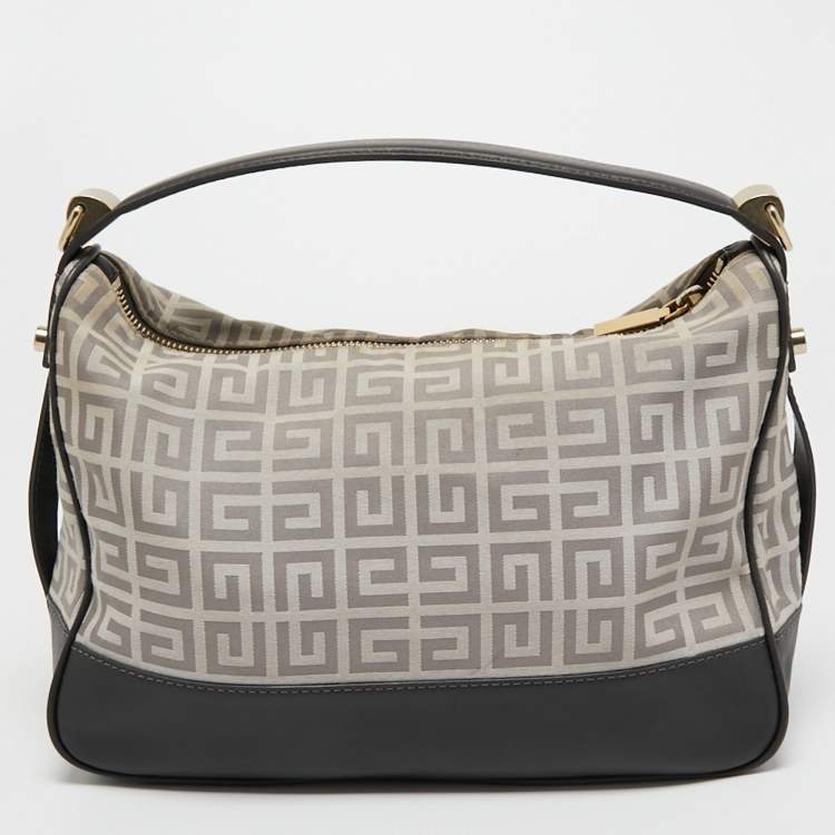 Pre Owned   Givenchy White/Grey Signature Canvas and Leather Hobo