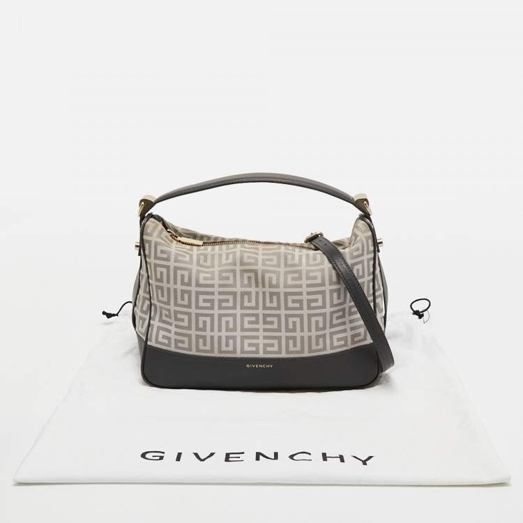 Pre Owned   Givenchy White/Grey Signature Canvas and Leather Hobo