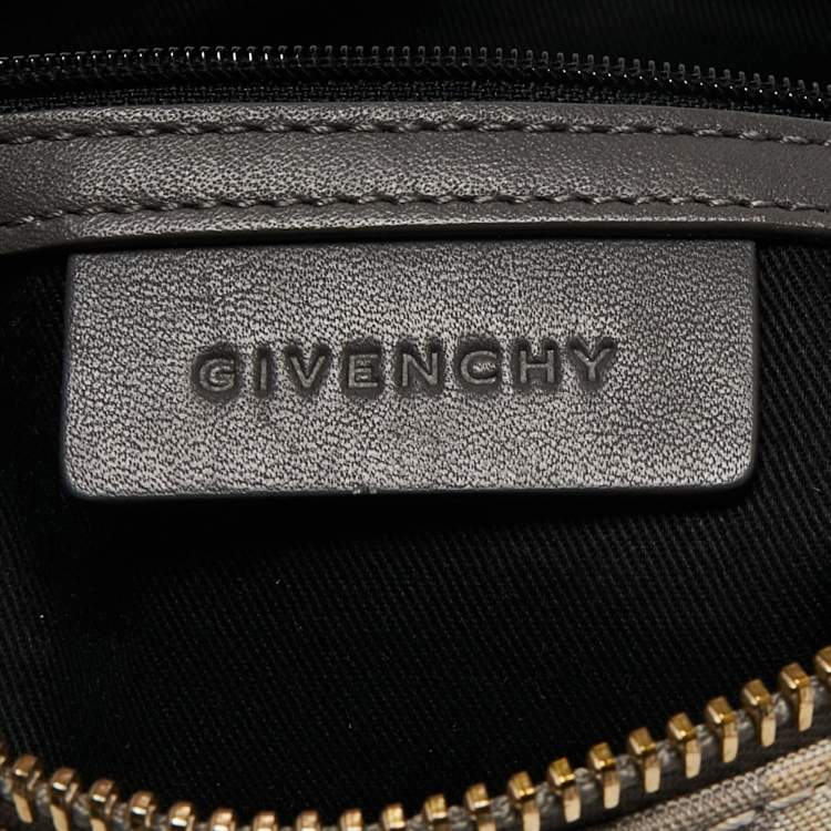 Pre Owned   Givenchy White/Grey Signature Canvas and Leather Hobo