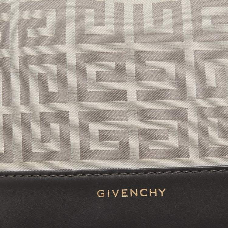 Pre Owned   Givenchy White/Grey Signature Canvas and Leather Hobo