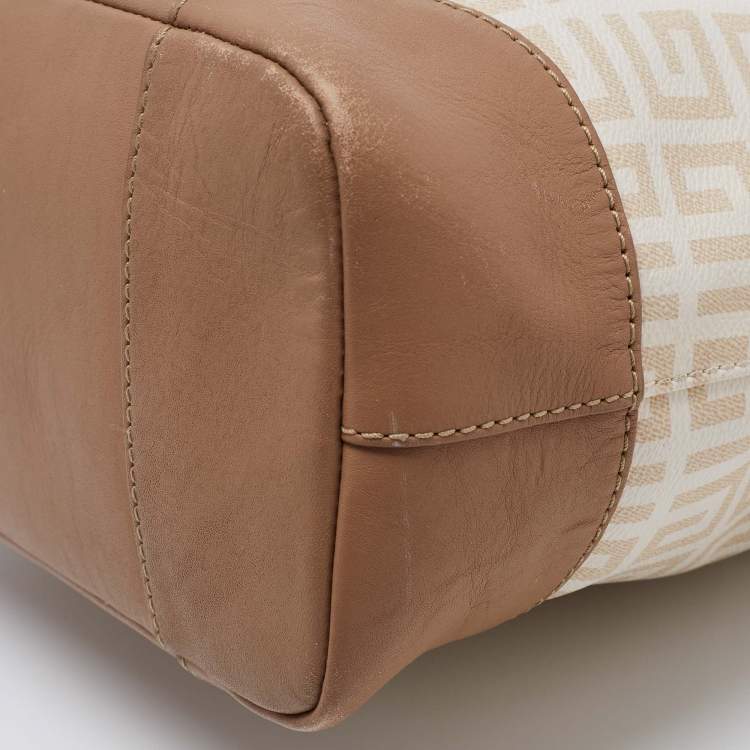 Pre Owned Givenchy Beige/Brown Signature Coated Canvas And Leather Hobo