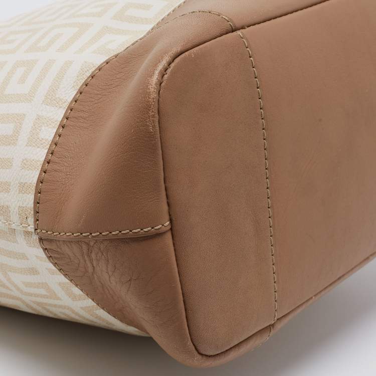Pre Owned Givenchy Beige/Brown Signature Coated Canvas And Leather Hobo