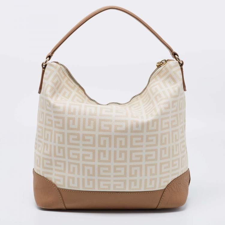 Pre Owned Givenchy Beige/Brown Signature Coated Canvas And Leather Hobo