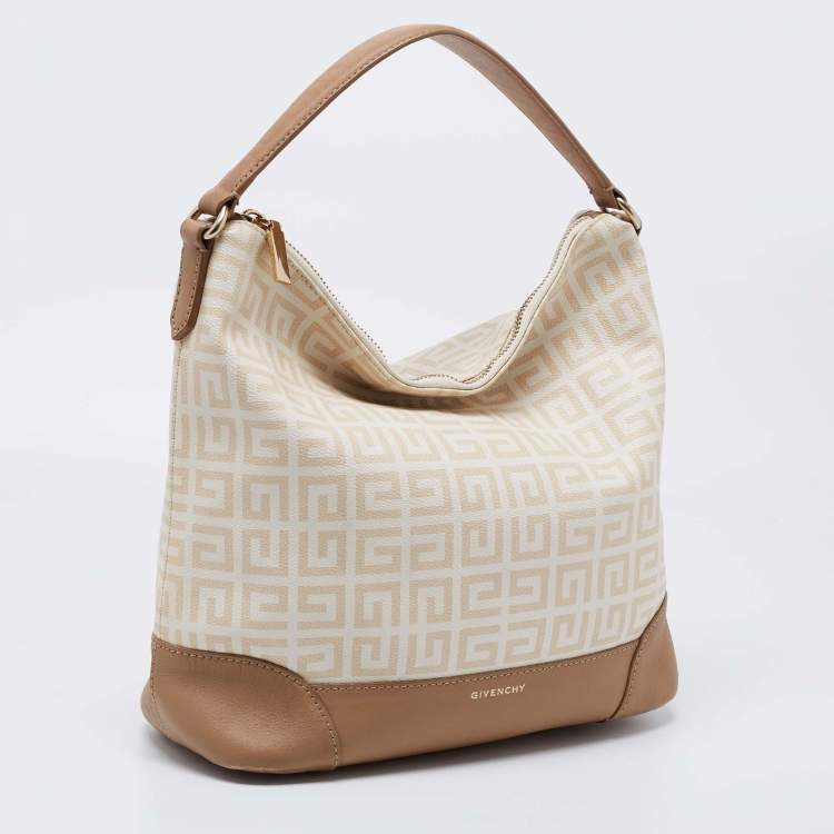 Pre Owned Givenchy Beige/Brown Signature Coated Canvas And Leather Hobo
