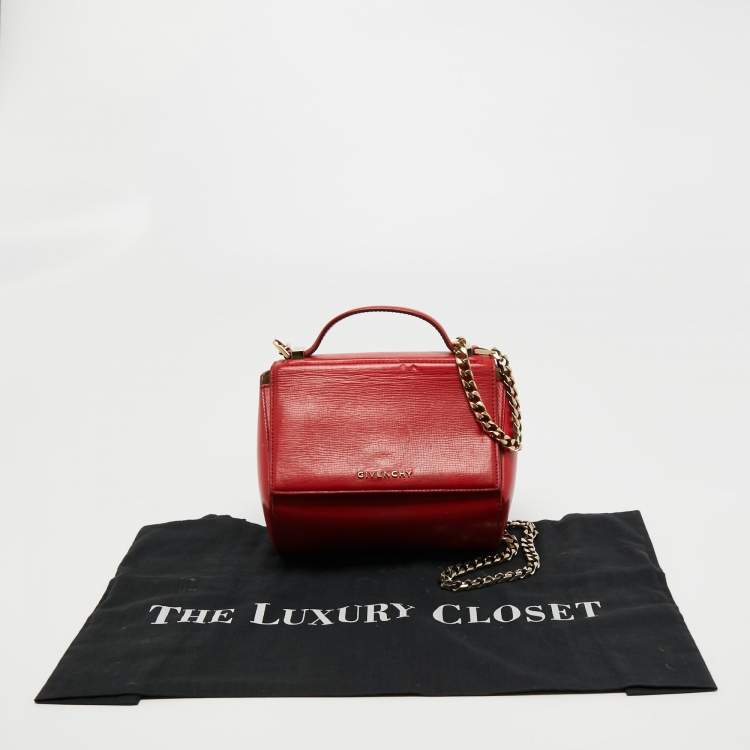 Pre Owned Givenchy Red Leather Mini Pandora Box Crossbody Bag