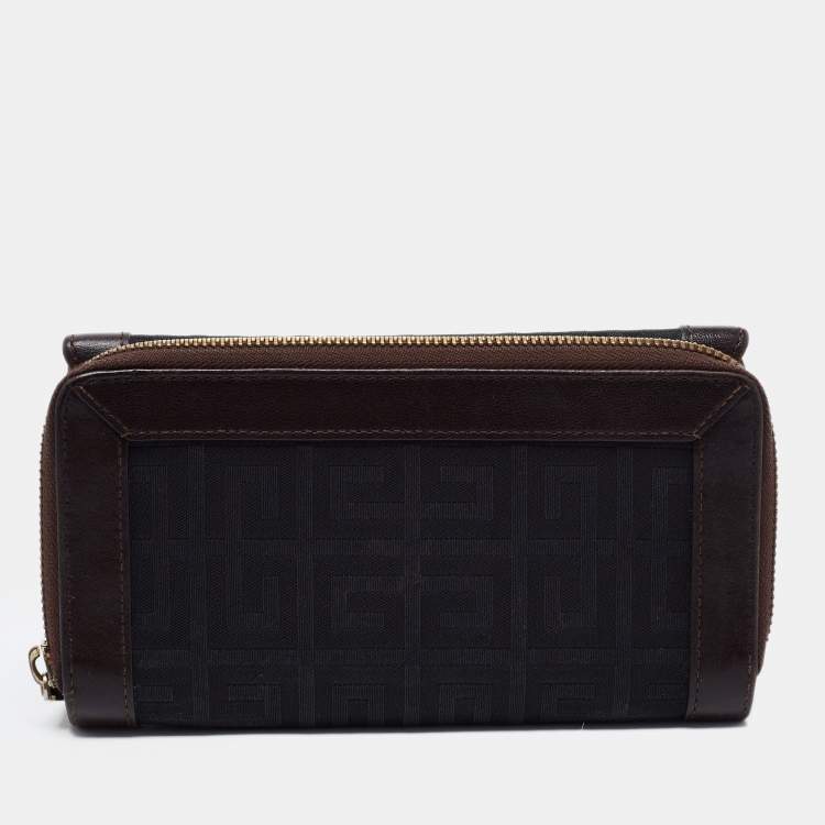 Pre Owned Givenchy Black/Brown Signature Canvas and Leather Continental Wallet