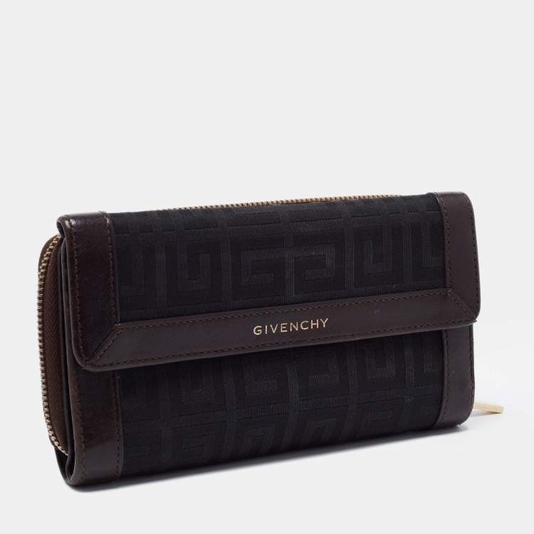 Pre Owned Givenchy Black/Brown Signature Canvas and Leather Continental Wallet
