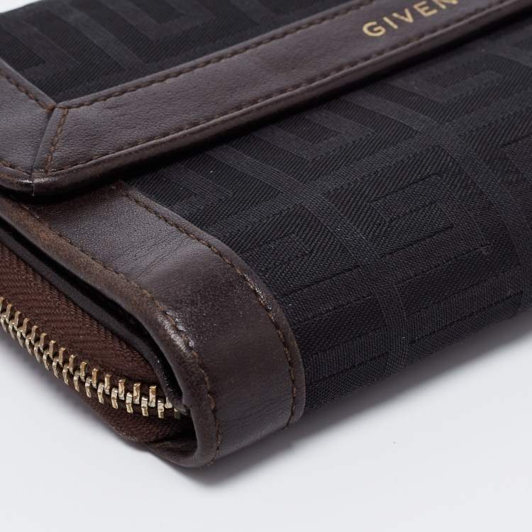 Pre Owned Givenchy Black/Brown Signature Canvas and Leather Continental Wallet