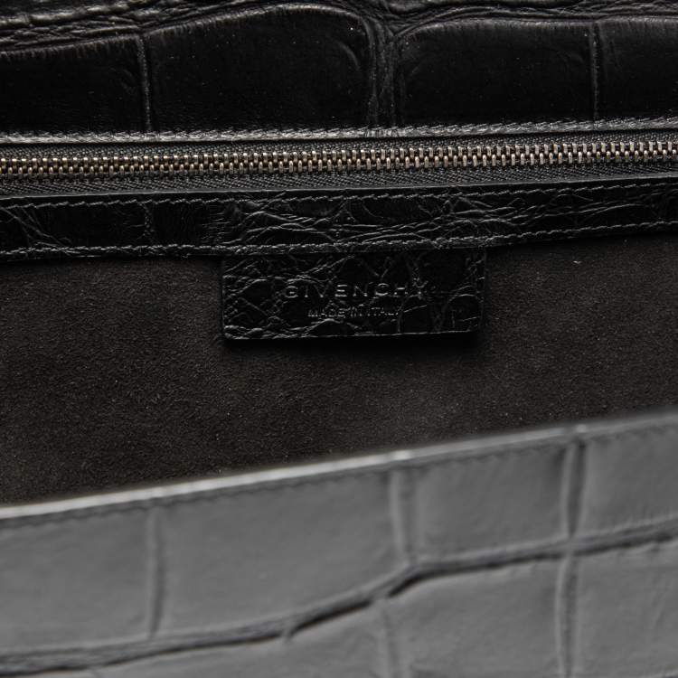مملوكة مسبقًا Givenchy Black Croc Embossed Leather Chain Detail Shoulder Bag