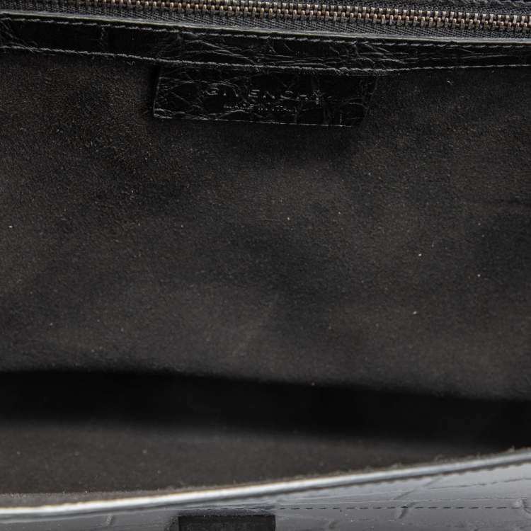 مملوكة مسبقًا Givenchy Black Croc Embossed Leather Chain Detail Shoulder Bag